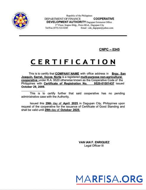 Realistic Philippines certificate of good standing Word and PDF template, version 3